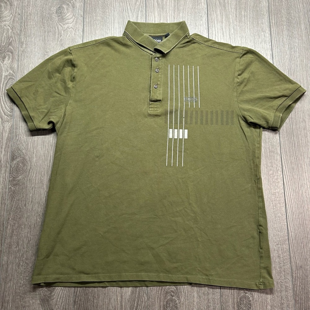 Hugo Boss Mens 4XL Green Graphic Print Pique Cotton Short Sleeve Polo Shirt